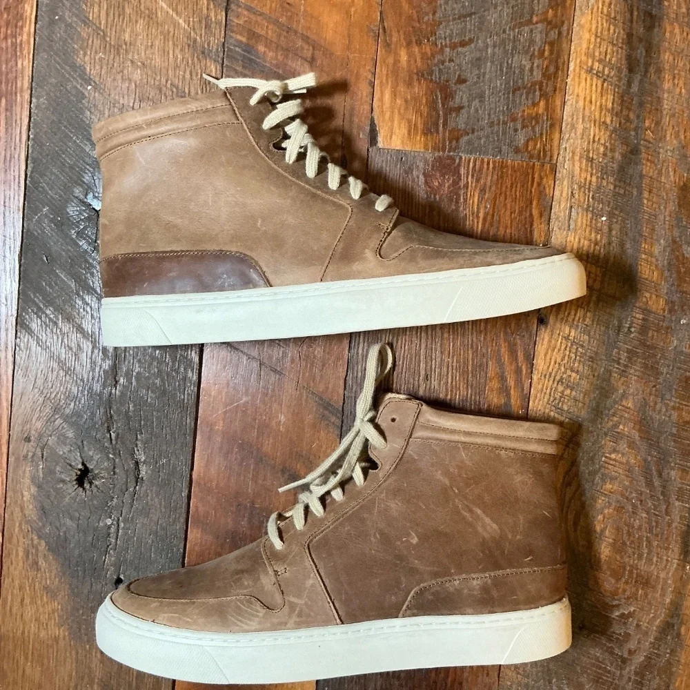 Nisolo Everyday Mid Top Men’s Sneakers Tobacco Brown Leather Size 9.5 - Picture 2 of 12